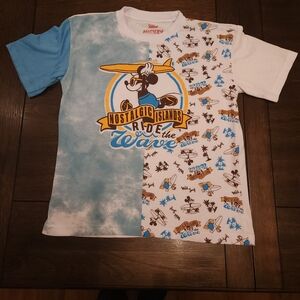 Disney Mickey Nostalgic Islands Blue and White Tee Size 7